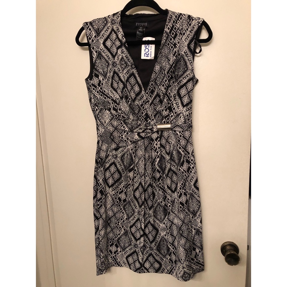 Black and white intricate geometric pattern dress